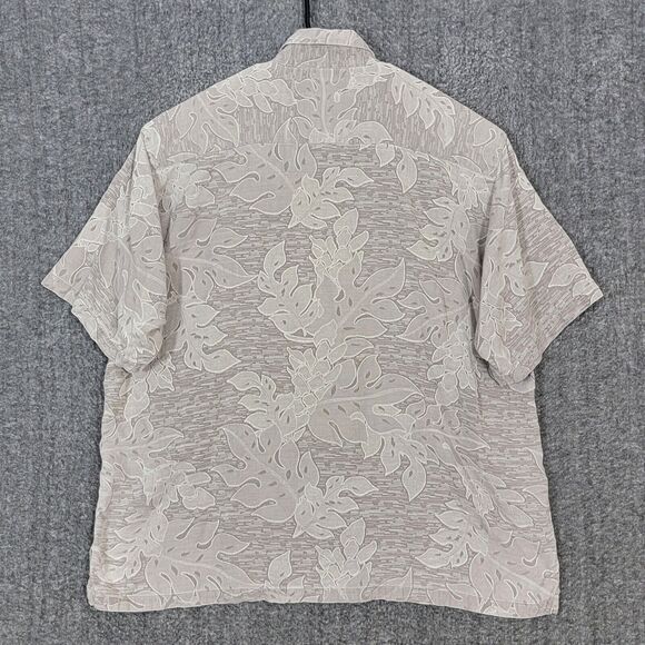 Ono & Company Liberty House Hawaiian Shirt Mens XXL Taupe Leaf Print Silk Blend - Picture 7 of 10